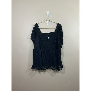 Torrid Womens Babydoll Lace Puff Sleeve Shirt 6 Black Goth Witch Coquette NWT